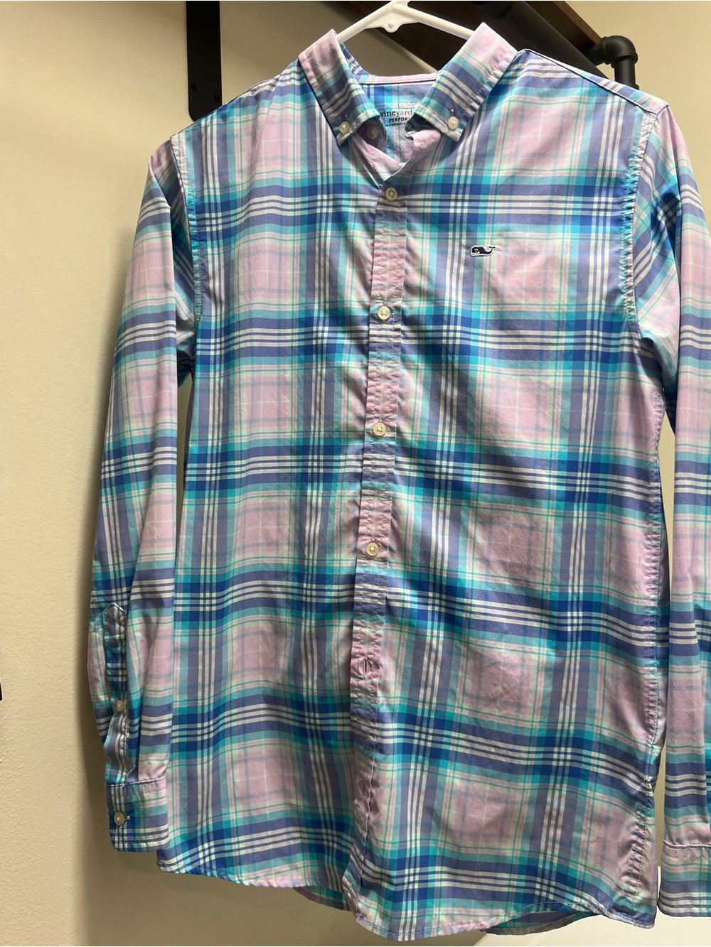 Vineyard Vines Pink and Blue Plaid Cotton Button-Down